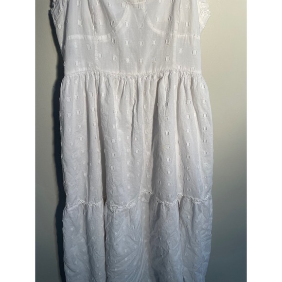 American Eagle White Eyelet Open Back Tiered Cotton Midi Dress Size Large Bridal - Picture 4 of 12